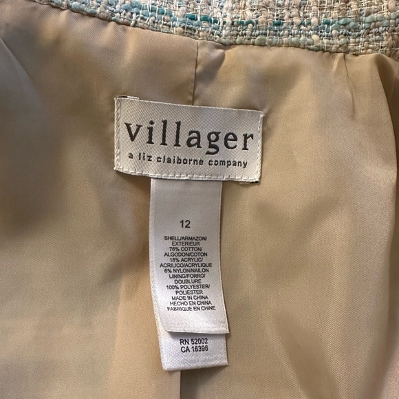 Villager Liz Claiborne Tweed suit skirt jacketed set ocean cream size 12 - Picture 9 of 10